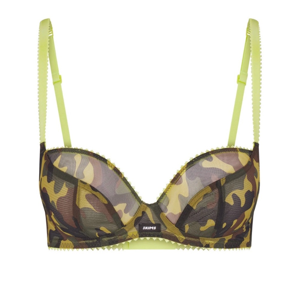 Skims ultra fine picot Demi Camo Print Bra with Lime Accents